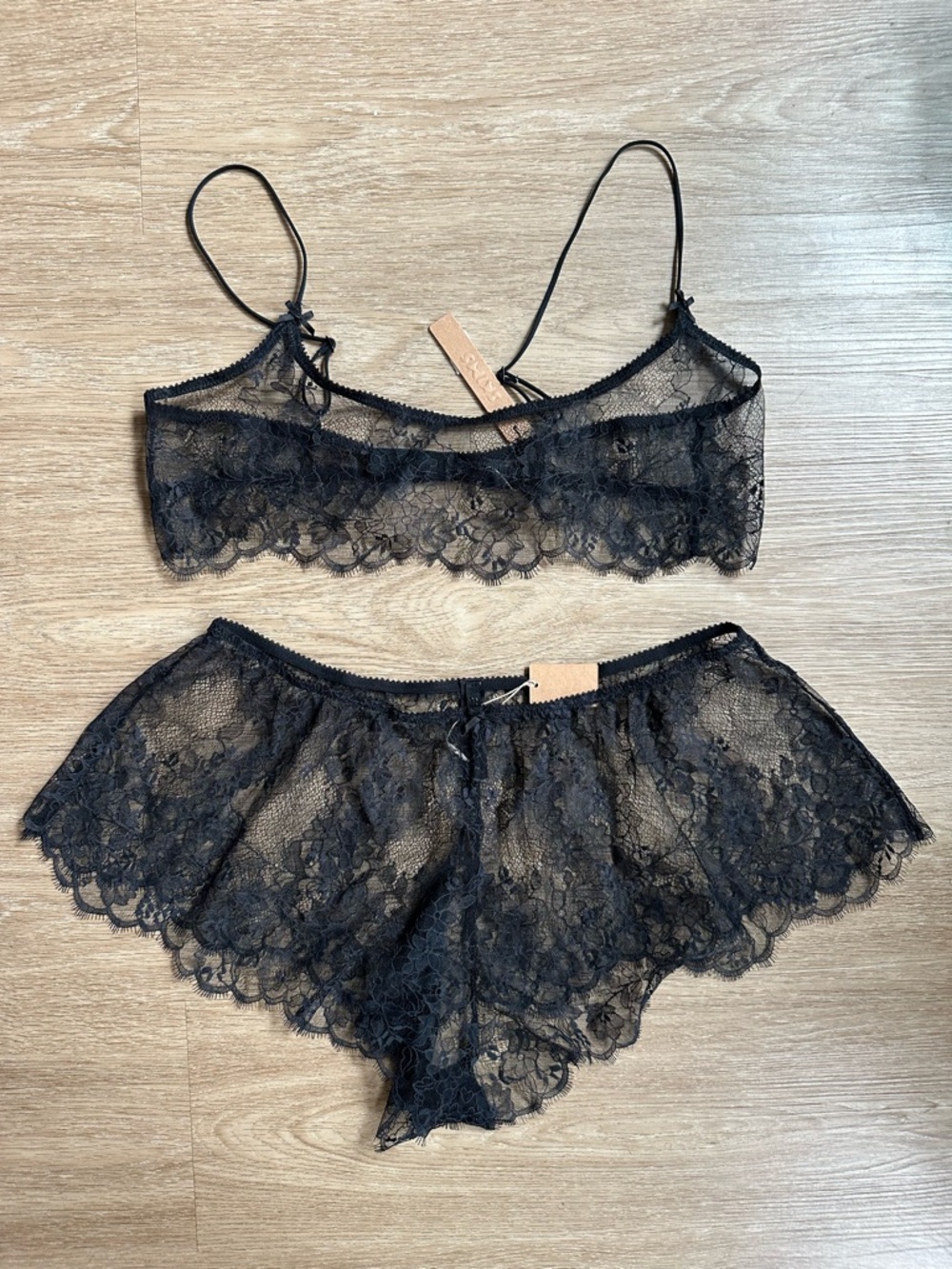 SKIMS Black Sheer Floral Lace Bralette & Lace Shorts